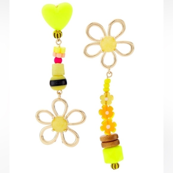 DANNIJO Dandelion Goldtone & Beaded Mismatched Drop Earrings New - Picture 1 of 4